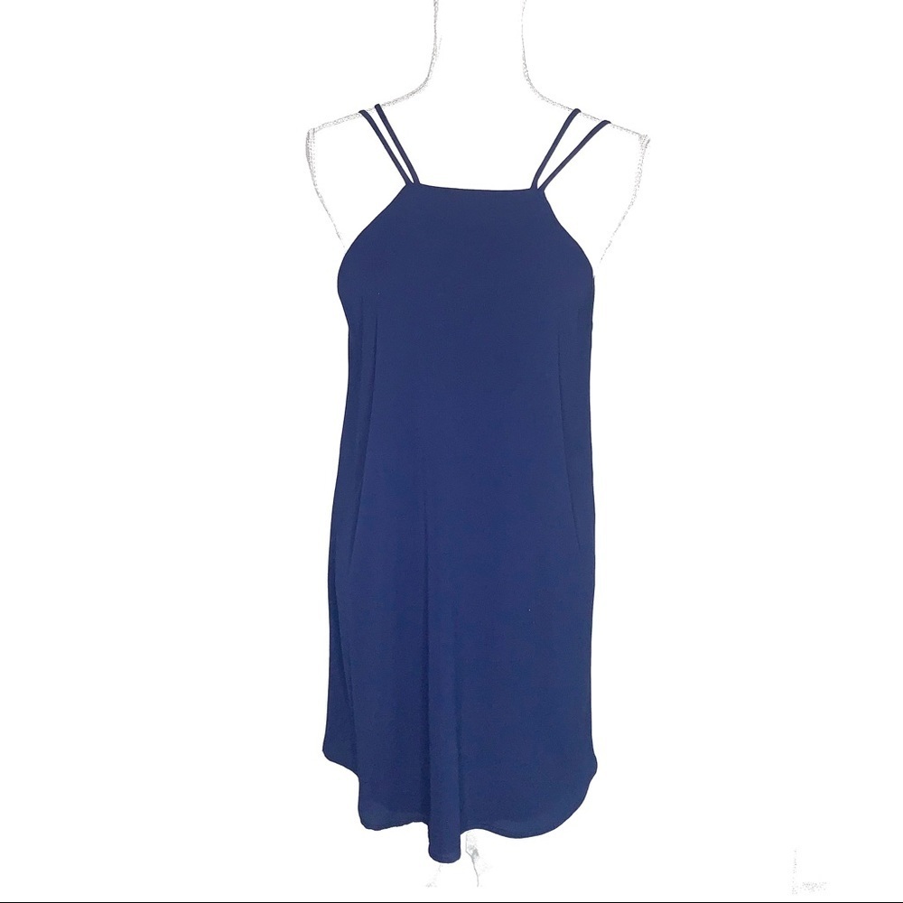 STYLE RACK Navy Blue Double Strap VBack Mini Dress